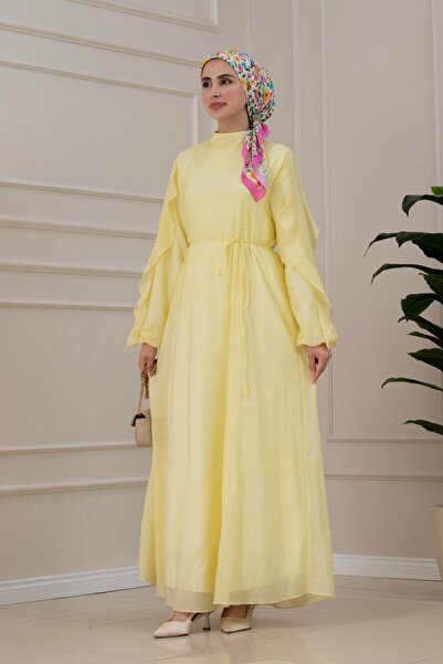 Sevitli Simay Dress with Ruffle Detail on the Sleeves - Yellow