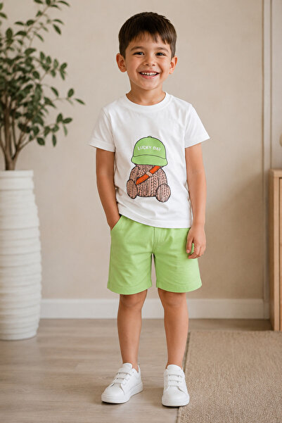 Yalçınoğlu Kids Boy's Printed Combed Cotton Shorts Set 3-5 Years I Cotton Com...