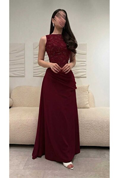MNCENTER Soft Dress Chiffon Burgundy