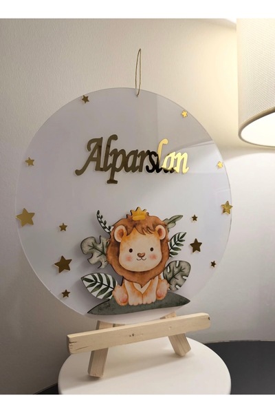 Gökçem hediyelik Erkek bebek odası kapı süsü , aslan figürlü kapı süsü
