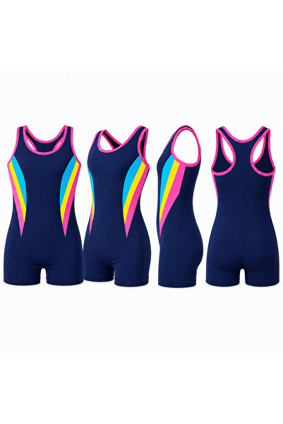 PİAURA Girl's Swimsuit with Shorts - Sporty Cut Model Colorful Design