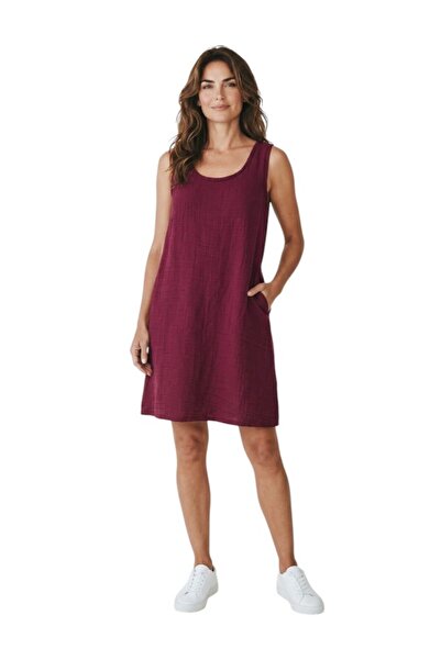 MODA Women's Muslin Linen Sleeveless Above-Knee Dress with Side Pockets Comfo...