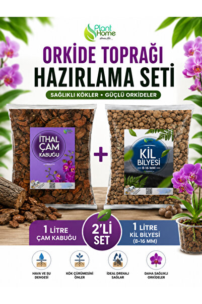 Plant Home Power Mix Orkide Toprağı Hazırlama Seti 2'li – 1 Litre İthal Çam K...