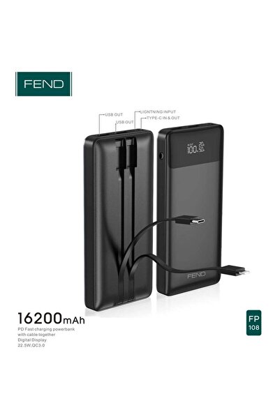FEND بنك طاقة FP 108 بسعة 16200 مللي أمبير في الساعة، شحن سريع 22.5 واط، شاشة...