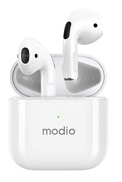 Modio True Wireless Stereo Headset (White) with Free Case (Blue/Red) – Premiu...