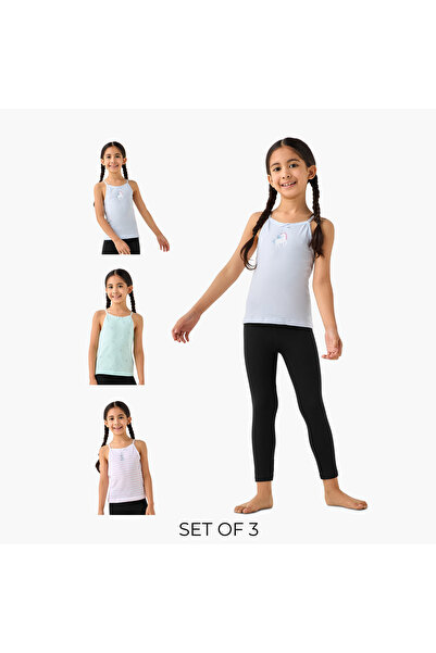 Juniors Pack of 3 Cotton Square Neck Vest with Print
