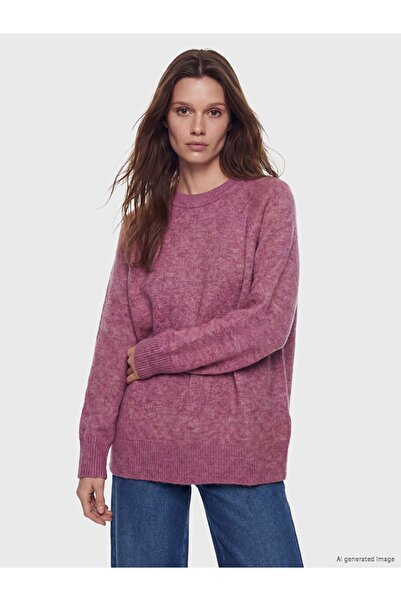 LC Waikiki Lcw Modest Pink Crew Neck Oversized Women's Knitwear Tunic