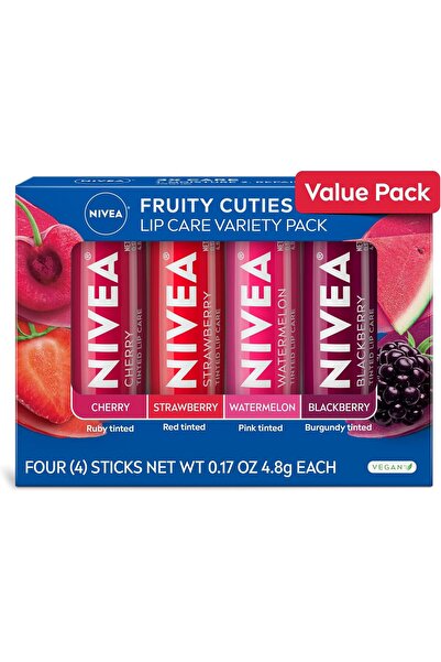 NIVEA مجموعة متنوعة من مرطب الشفاه بنكهة الفواكه للعناية بالشفاه، مرطب شفاه م...