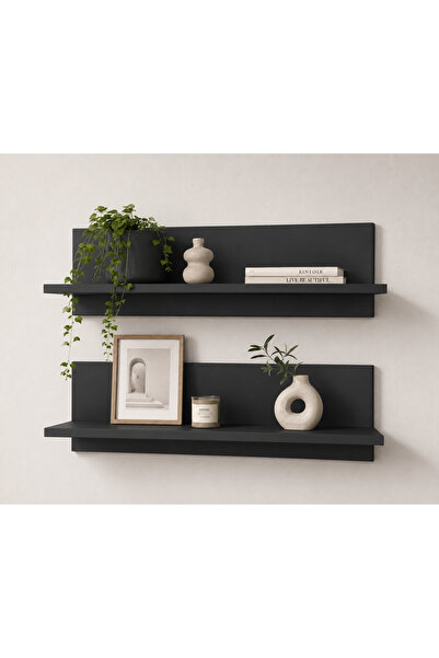 GaniHome Gani Home Vira 2'li Antrasit Duvar Rafı Seti Dekoratif Kitaplık ve U...