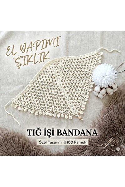 %100 Pamuk El Örgüsü Bebek Bandanası - Boho Tarz Tığ İşi Çocuk Saç Aksesuarı