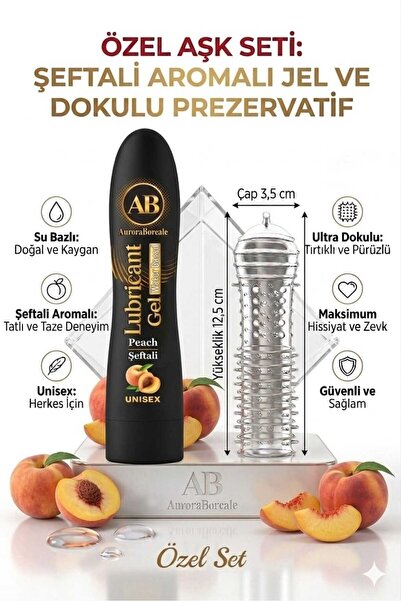 AuroraBoreale Büyük Boy Şeftali Aromalı Kayganlaştırıcı Jel Şeffaf Tırtıklı P...