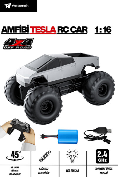 welcomein Uzaktan Kumandalı Tesla Cybertruck 1:16 4x4 Amfibi RC Araba Şarjlı ...