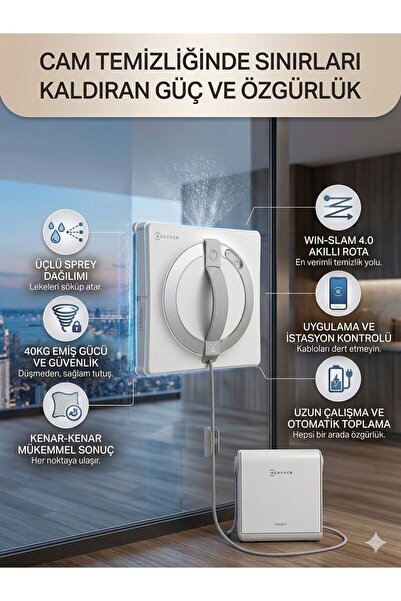 Ecovacs Taşınabilir İstasyonlu Akıllı Cam Silme Robotu, 5500Pa Emiş Güçlü Oto...