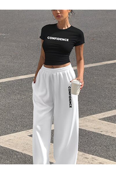 darkopia Women's Confi̇dence Printed Baby Tee Combed Cotton Crop Top and Swea...