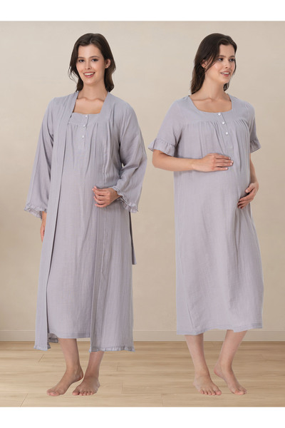 ByLohusa Pregnant and Postpartum Period Muslin Fabric Dressing Gown Nightgown...