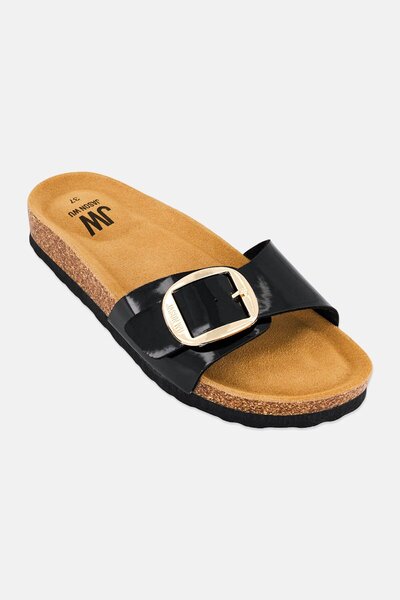JASON WU Women Slip On Open Toe Cork Sandals, Black