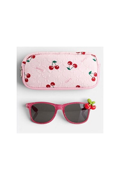 OEM Set ochelari de soare copii UV400 Roz, Glitter, cu husă inclusă – accesor...