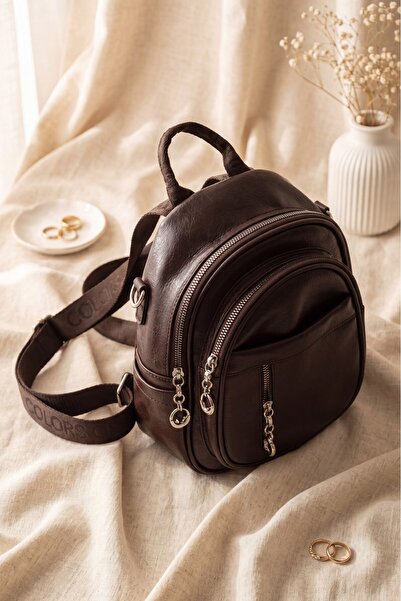 Modamorfo Oval Design Woven Strap Multi-Compartment Women's Backpack - Dark B...