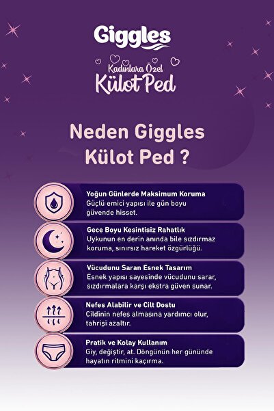 giggles Külot Ped (Regl Gece Külodu) Bel Ölçüsü 52-100 cm Standart Beden 1 Paket 4 Adet