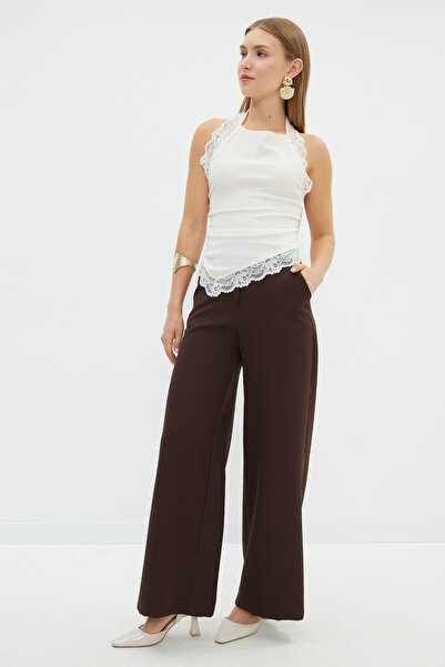 Fulla Moda Elastic Waist Palazzo Fabric Trousers