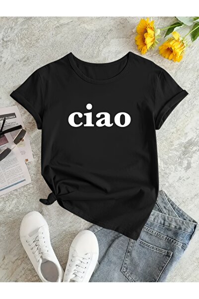 12 Teknoloji Women's "Ciao" Print T-Shirt - Italian Flag White Lettering on B...