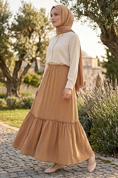TOFİSA Flounced Skirt Mink - 2137-Vizon