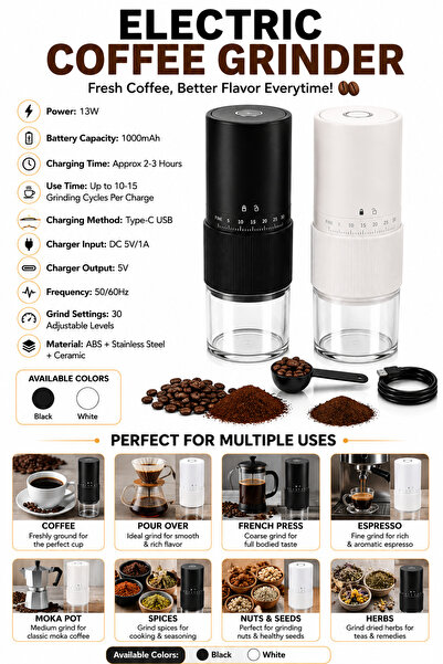 Baytix HOME 13W Electric Coffee Grinder Cordless USB Rechargeable Coffee Bean...