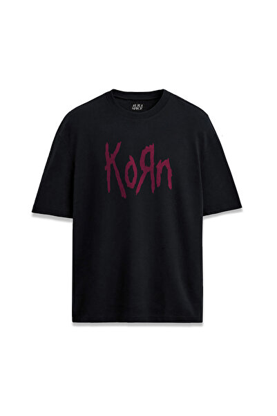 Darkia Korn Metal Music Group Printed Text Unisex Black T-Shirt