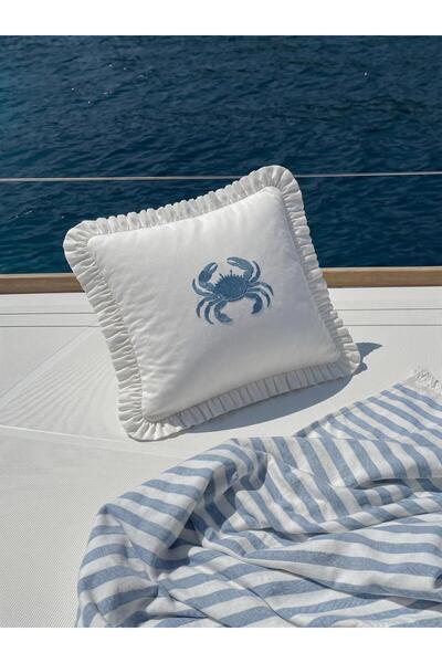 BELENAY Husă decorativă pentru pernă cu volane și broderie cu crab marin, 45x...