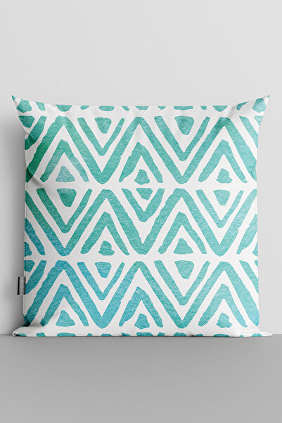TicaretJet Turquoise Motifs Double Sided Digital Printed Throw Pillow Cover -...