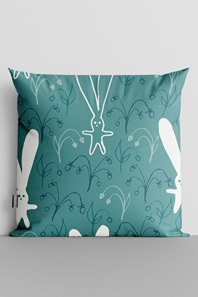 TicaretJet Rabbit Themed Double Sided Digital Printed Throw Pillow Cover