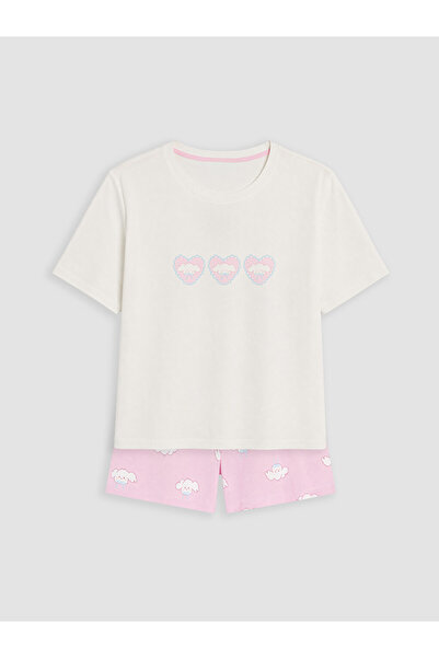 LC Waikiki Set de pijamale scurte de damă, 100% bumbac, imprimat