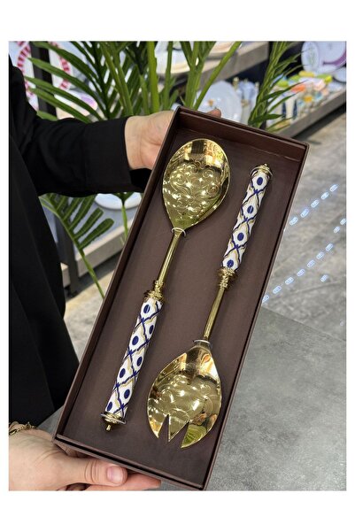 Mikasa Moor Gold Blue Patterned Salad Serving Set P327.126961
