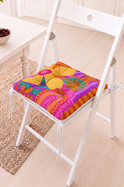 Home Renkli Çiçek Motifli Pofidik Sandalye Minderi - Canlı ve Eğlenceli Mutfa...