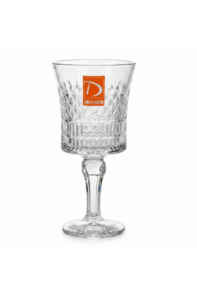 Deli Crystal Cut Footed Stem Glass 160 ml — Diamond Pattern Clear Glassware