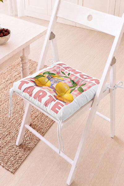 Home Limon ve Çizgili Desenli Pofidik Sandalye Minderi - Dekoratif Balkon Min...