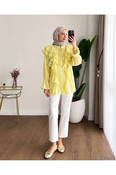 MOONSC Women's Premium Ruffle Detailed Dobby Shirt