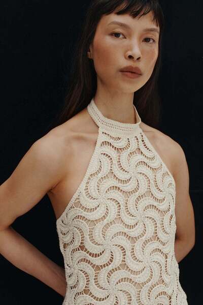 H&M Beaded crochet-look halterneck top