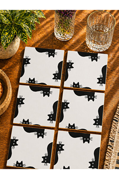 JHAAR Cat Design Modern Set of 6 Coasters - Uv Printing Mdf - 10X10 cm