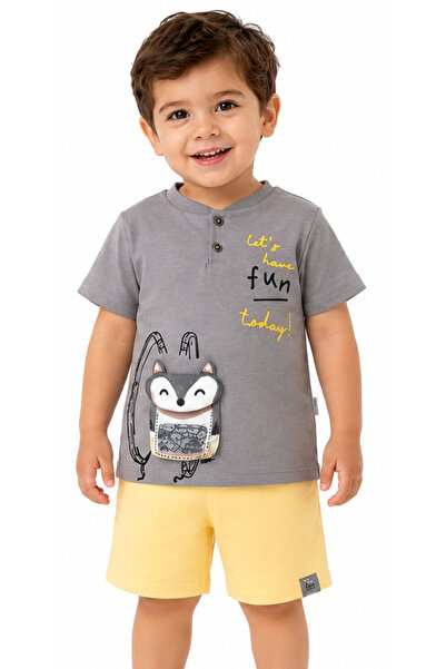 İrem Çocuk Giyim Boy's Raccoon Patterned Button Closure Short Sleeve T-Shirt ...