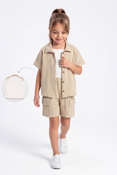 Mnk Baby&Kids Devojčički 3-dijelni pamučni muslin komplet M00837 SMEĐI