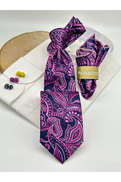 Gutiero Classic Tie with Purple Paisley Patterned Handkerchief