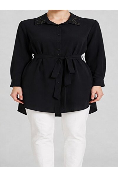 FUAT GÜRSEN Fuat Gürşen 5381 Collar and Back Chain Embroidered Tunic