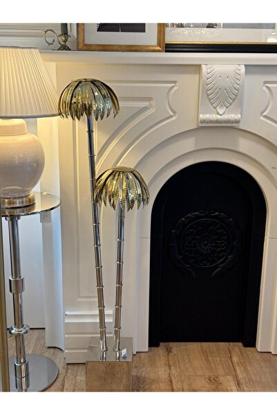 Dekordan House 2'li Palmiye Dekor Gold Gümüş Detaylı (46cm)