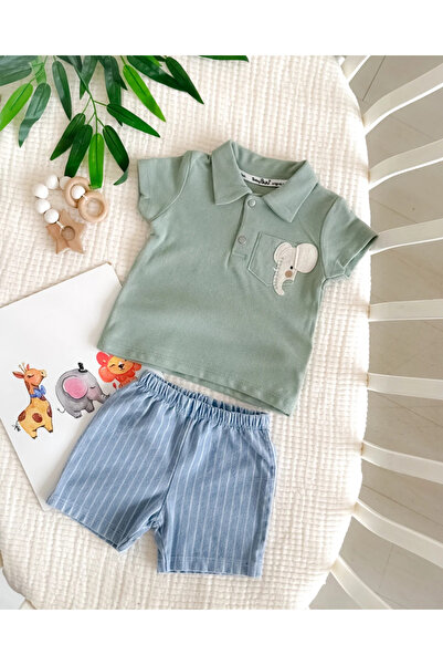 hümabebe Summer 2-Piece Baby Boy Set with Felt Elephant Emblem and Knitted De...