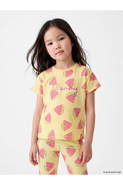 LC Waikiki Trendlucky Girls' T-Shirt with Glitter Print and Contrast