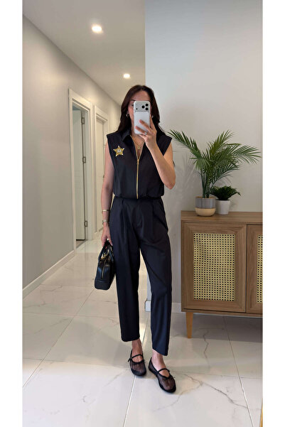 BİRCANÇİL Ripsy Black Stone Printed Bomber Vest Pants Set