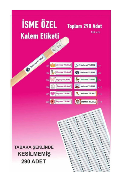 TOZLU RAF Öğrenci Etiketi isimli Okul Kalem Etiketi Kalem Sticker Seti 290 Adet