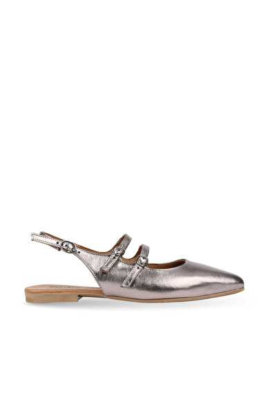 BUENO Silver Shiny Leather Women's Flat Sandals