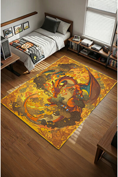 Milura Pokemon Charizard Dijital Baskılı Kaymaz Taban Oyuncu ve Genç Odası Ha...